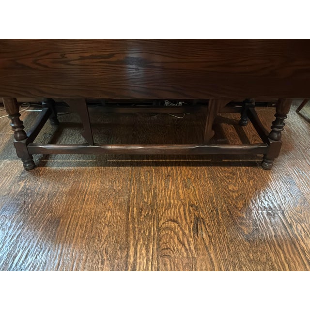 Vintage Colonial Revival Solid Oak Drop-Leaf Sofa Table For Sale In Dallas - Image 6 of 6