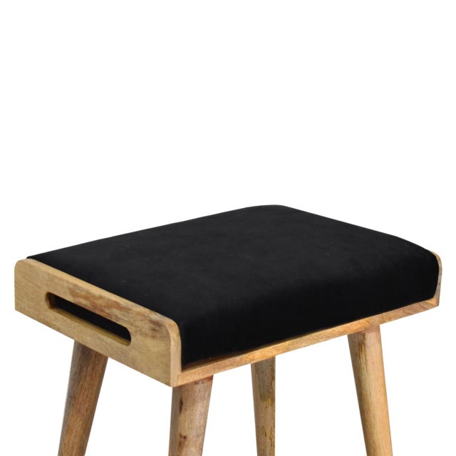 Modern Velvet Upholstered Footstool With Wooden Tray Frame For Sale - Image 3 of 8