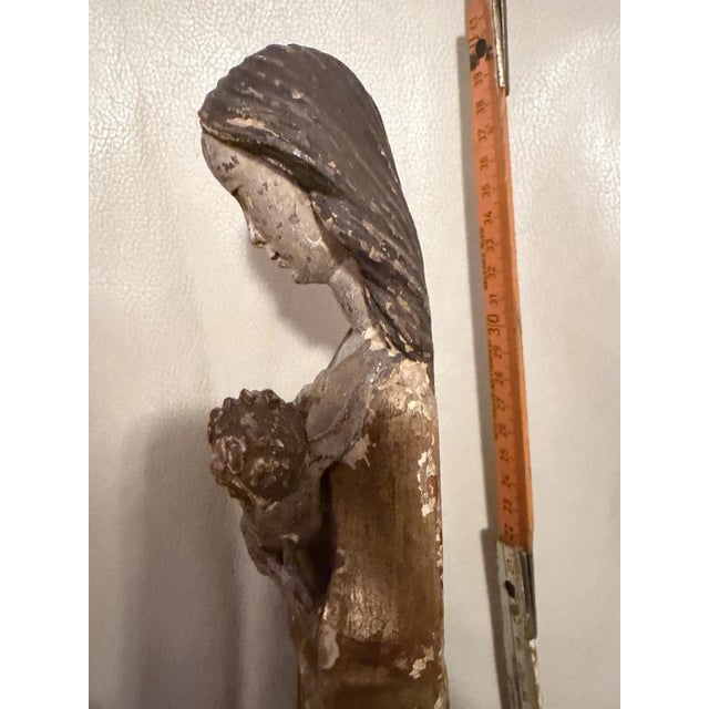 Brown Late Gothic Carved Madonna and Child Figure For Sale - Image 8 of 13