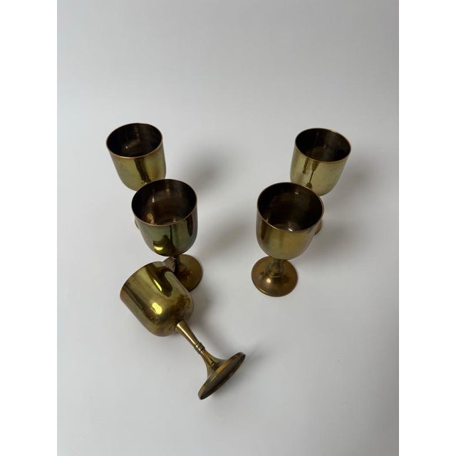 Vintage Brass Wine Goblets with Worn Silvered Interiors, 1960s, Set of 5 For Sale - Image 11 of 13