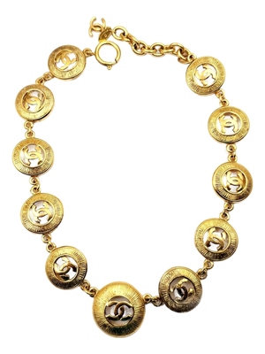 Chanel Vintage Gold Plated CC Coin Medallion Chain Necklace