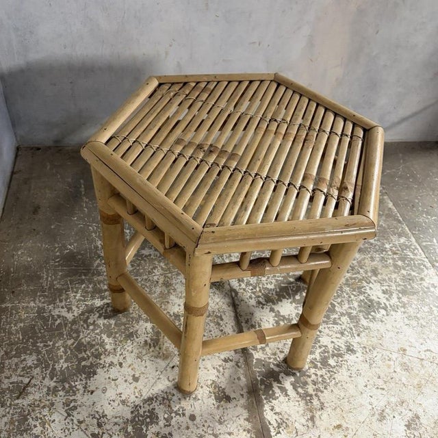 Mid-Century Bamboo Hexagonal Side Table, 1970s For Sale - Image 6 of 8