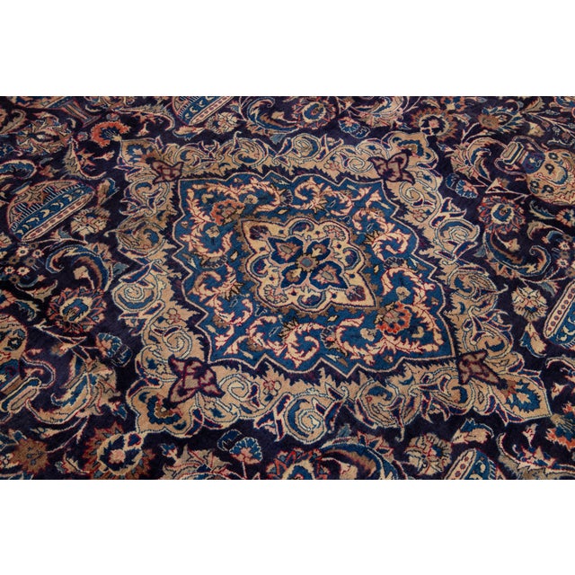 Navy Blue Allover Designed Vintage Kashan Persian Wool Rug in Navy Blue For Sale - Image 8 of 9