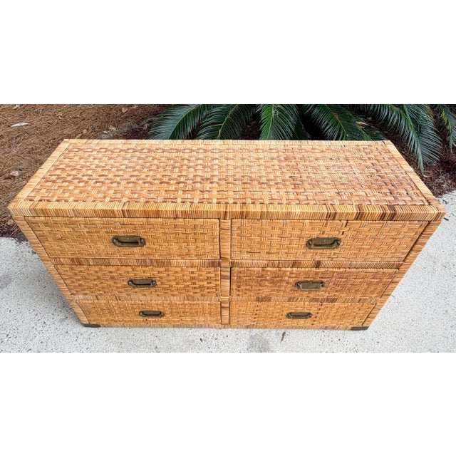 Mid-Century Modern Vintage Island Style Wrapped Rattan Chest of Drawers For Sale - Image 3 of 15