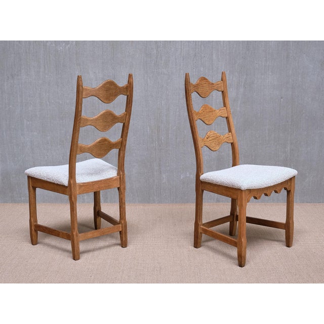 Danish Dining Chairs in Oak and Rubelli Bouclé by Henning Kjærnulf, 1960s, Set of 6 For Sale - Image 6 of 17