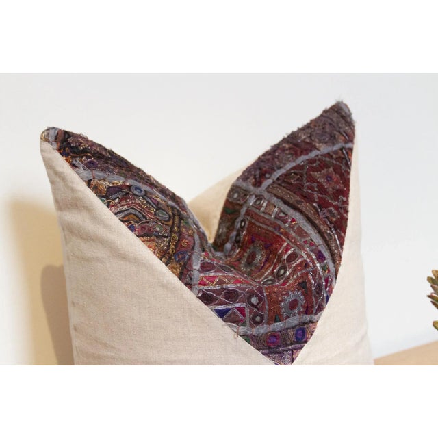 Indian Aboli Antique Tapestry Linen Pillow For Sale - Image 3 of 7