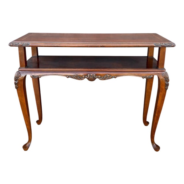 1950s French Louis XV Style Carved Console Table with Cabriolé Legs For Sale