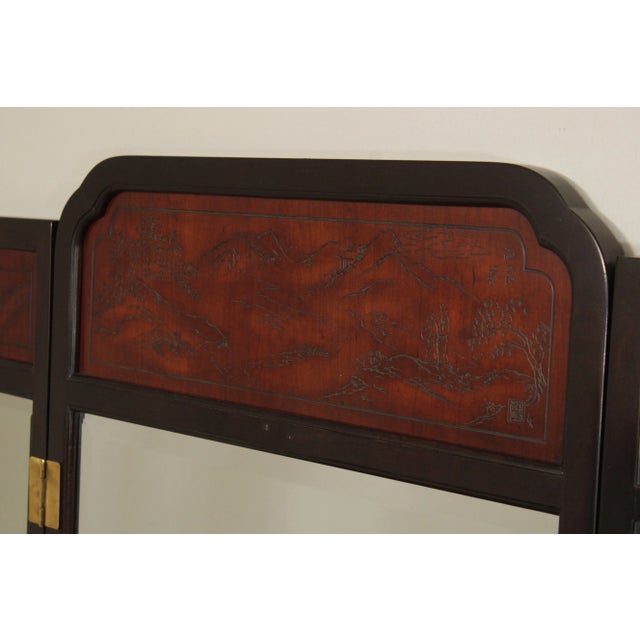 Drexel Heritage Chinoiserie Carved 'Connoisseur' Trifold Dresser Mirror For Sale - Image 9 of 12