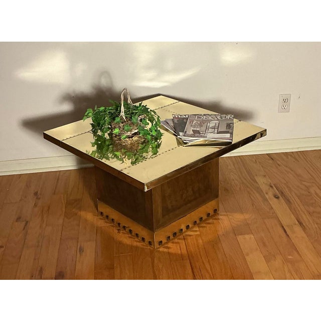 Vintage Brass Coffee Table in the Manner of Sarreid on Burlwood Base, Circa 1970s For Sale - Image 10 of 12
