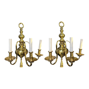 1900 Gilt Bronze Federal Style Large Sconces 3 Lights