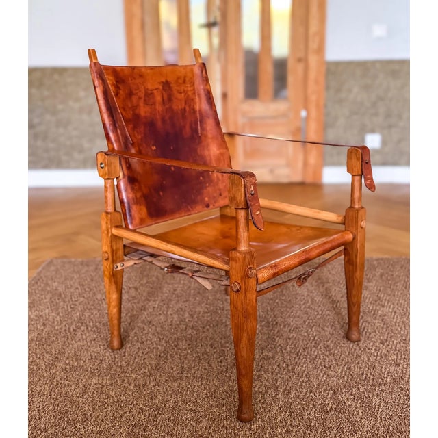 Cognac Leather Safari Chair by by Wilhelm Kienzle, 1950s For Sale - Image 4 of 17