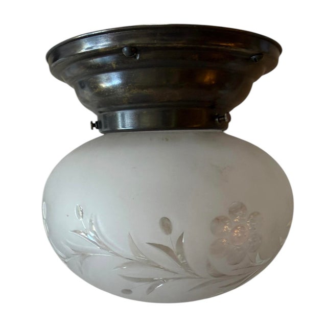 1920s Circa 1920’s Rare Pair of Wheelcut Flowers and Vines Glass Ceiling Lights For Sale - Image 5 of 9