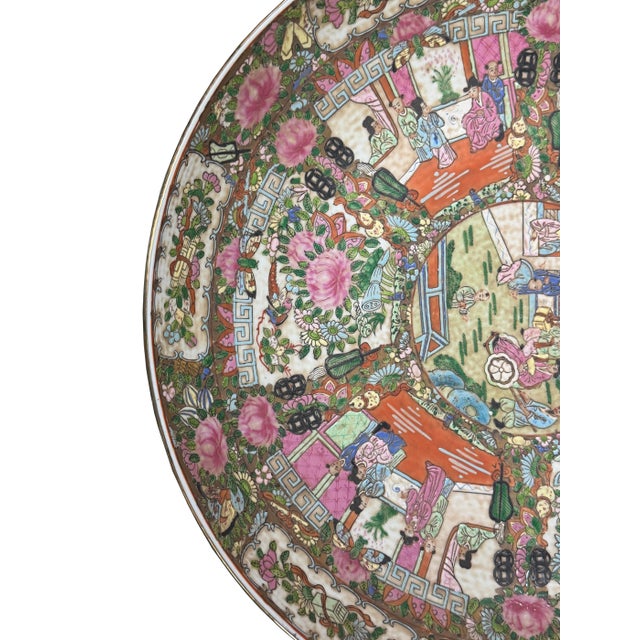 19" Vintage Large Chinese Famille Rose Porcelain Charger Plate For Sale - Image 12 of 17