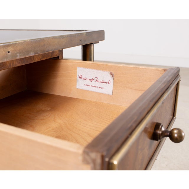 Mid 20th Century Mastercraft Etched Bronze Burlwood Console or Writing Desk 6 Ft For Sale - Image 5 of 18