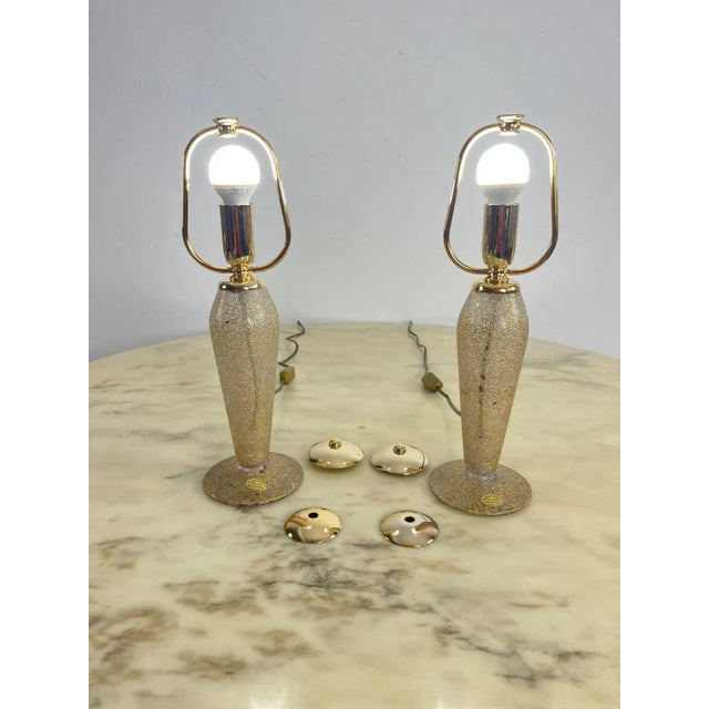 Table Lamps in Mouth-Blown Glass Hand-Decorated with Pure Gold, 1980s, Set of 2 For Sale - Image 4 of 9