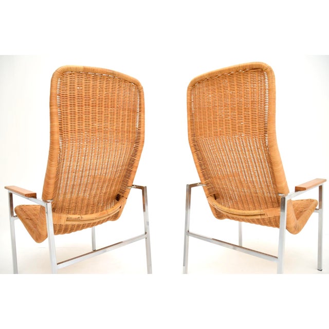 1960s Vintage Chrome and Rattan Chairs by Dirk Van Sliedregt for Gebroeders Jonkers Noordwolde, 1960s, Set of 2 For Sale - Image 5 of 12