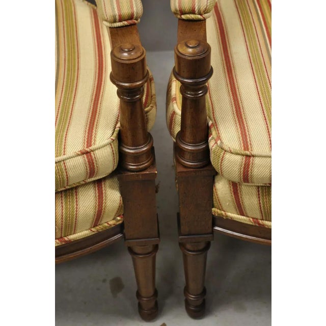 Beige Mid 20th Century Vintage Hollywood Regency French Style High Back Upholstered Arm Chairs - A Pair For Sale - Image 8 of 10
