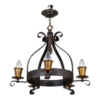 1920s Arts & Crafts Spanish Revival Wrought Iron Chandelier For Sale