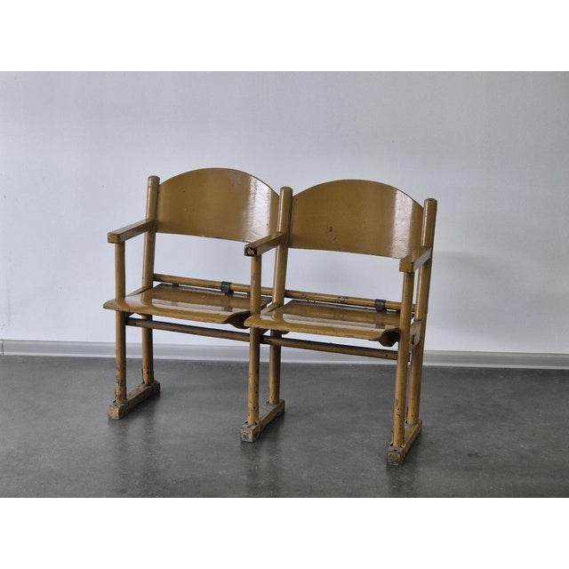 Beige Vintage Wooden Folding Cinema Chairs For Sale - Image 8 of 8