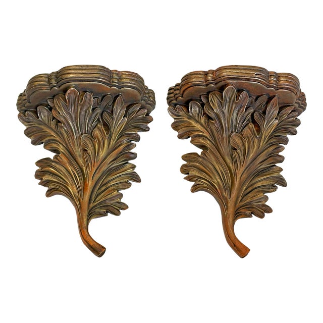Vintage Acanthus Leaf Bronze Painted Wall Brackets- a Pair For Sale