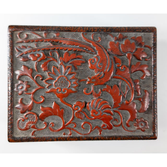 Red 20th Century Japanese Red Cinnabar Lacquer Trinket Box For Sale - Image 8 of 12