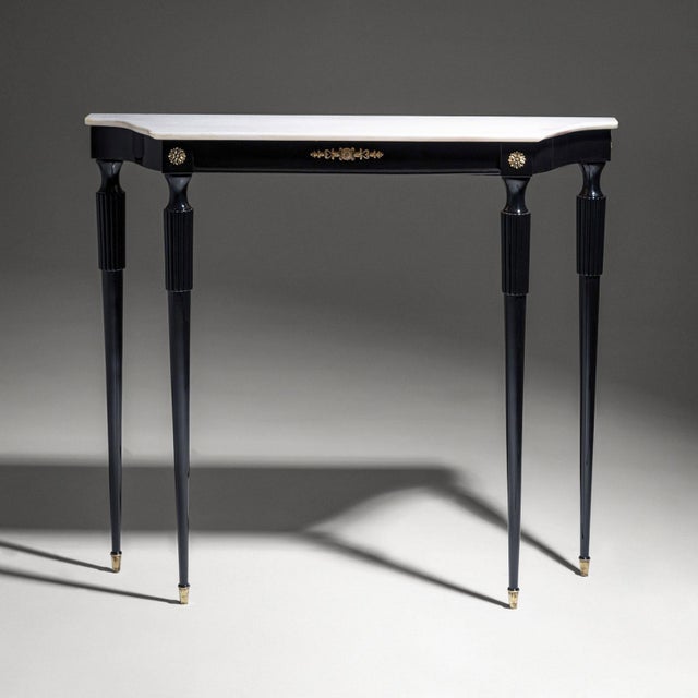 Mid-20th Century Black Console Table with White Stone Top, Italy For Sale - Image 14 of 18
