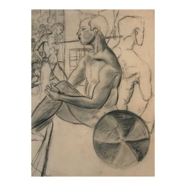 1930s Seated Male Nude Drawing For Sale