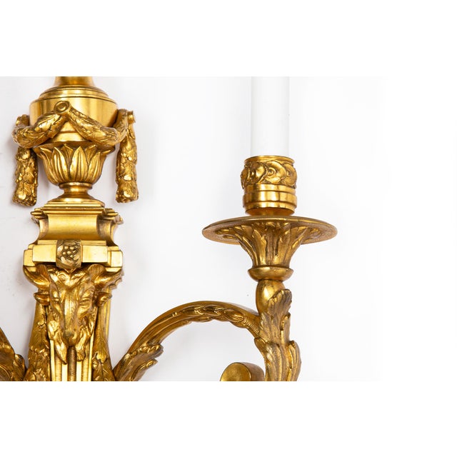 19th Century French Louis XVI Style Two-Light Wall Sconces Candelabra - a Pair For Sale - Image 13 of 14