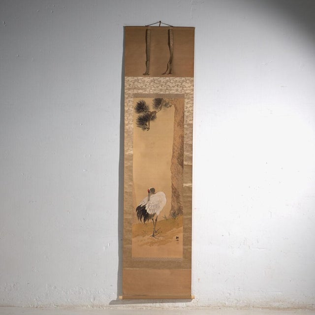 Antique Japanese Kakejiku of a Crane in Colour on Paper, 1900 For Sale - Image 10 of 12