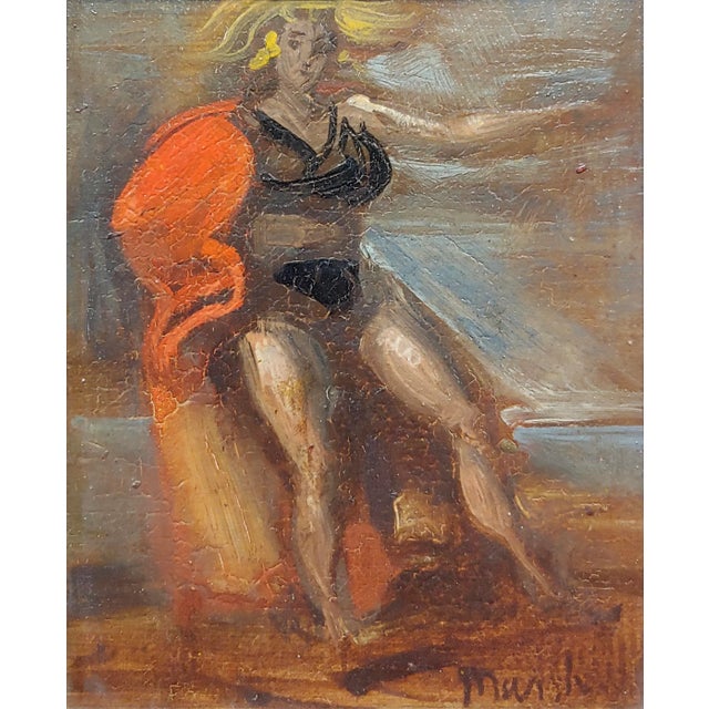 Figurative Reginald Marsh -Blonde Woman With a Red Cape on the Boardwalk -Oil Painting For Sale - Image 3 of 8