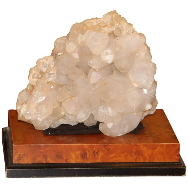 Tan Large Quartz Crystal Specimen on a Separate Leather Covered Wood Base For Sale - Image 8 of 8