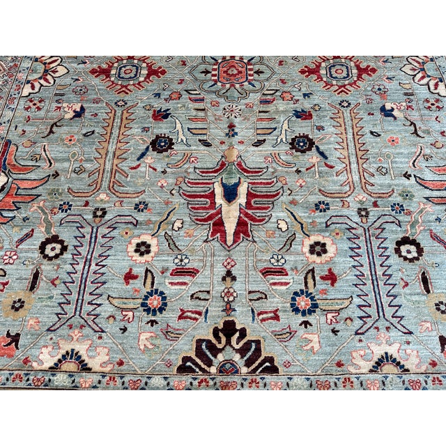 Light Green Hand-Knotted Afghan Serapi Heriz Style Wool Area Rug - 7'11" X 10'0" For Sale - Image 8 of 14