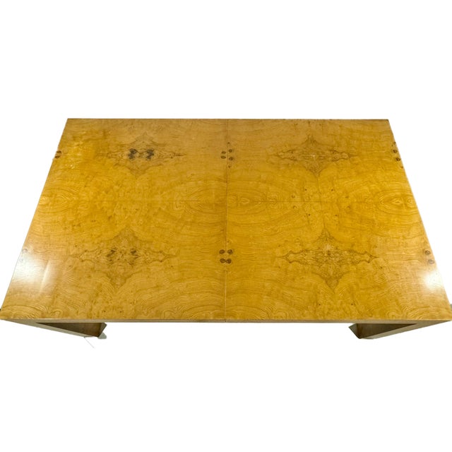 Attributed to Milo Baughman for Thayer Coggin Mid-Century modern burl wood parson unmarked dining table.