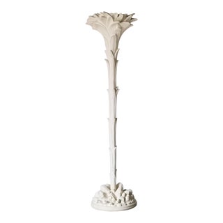 1970s Serge Roche Style Cast Resin and Plaster Palm Leaf Torchiere Floor Lamp For Sale