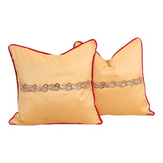 Pair of Gold Zardozi Pillows For Sale