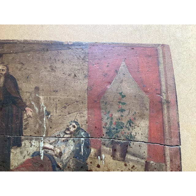 A compelling 18th-century European oil painting on wooden panel, depicting a dramatic interior scene with rich narrative...