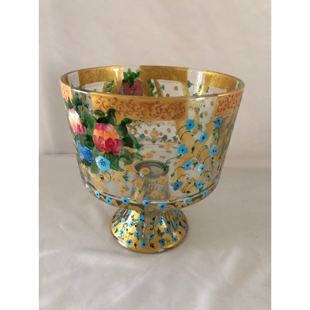 1990s Diana Galkasova Hand Painted Crystal Footed Bowl For Sale - Image 4 of 11