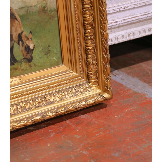 Green 19th Century Belgian Animal Oil Painting in Gilt Frame Signed Paul H. Schouten For Sale - Image 8 of 9