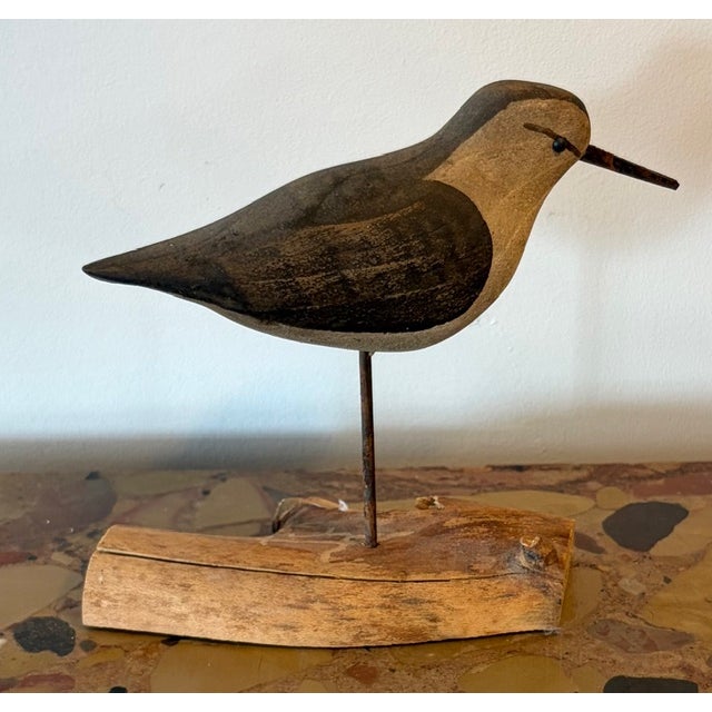 Mid-Century Modern Vintage Hand Carved and Painted Wooden Shorebird, Folk Art, Signed Wek For Sale - Image 3 of 7