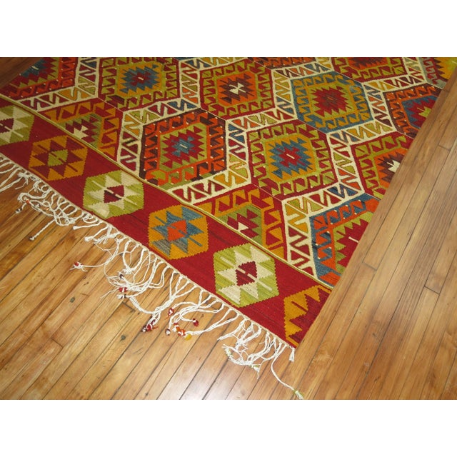 Mid 20th Century Vintage Zabihi Collection Bright Turkish Kilim Geometric Tribal Flat-Weave - 5'8" x 8'4" For Sale - Image 5 of 6