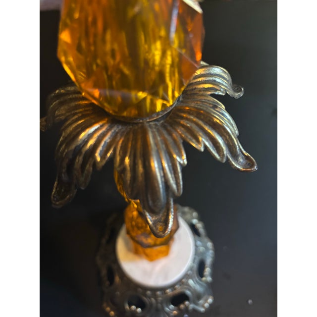 Metal Mid 20th Century Hollywood Regency Amber Lucite, Brass and Marble Smoking Pedestal For Sale - Image 7 of 8