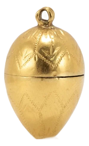 Vintage 18k Yellow Gold Engraved Egg Form Screw-Top Locket Charm Pendant