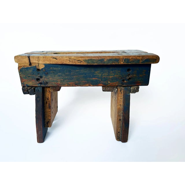 Antique Blue Primitive Milking Stool Early 20th Century For Sale - Image 4 of 7