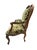 1900 - 1909 Antique French Louis XV Style Carved Walnut Bergere Armchairs With Green and Gold Damask and Nailhead Details - Set of Two For Sale - Image 5 of 18