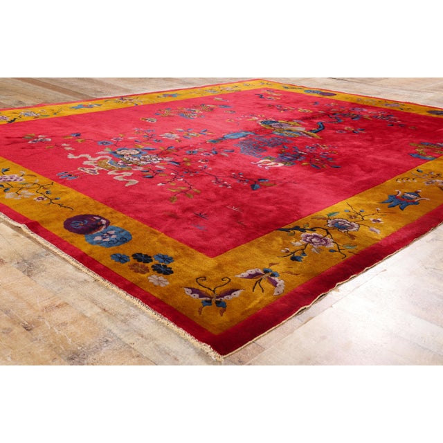 Red Antique Red Chinese Art Deco Rug, 08'11 X 11'01 For Sale - Image 8 of 10