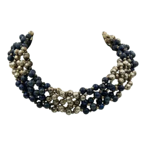 Woven Lapis Lazuli and Hammered Sterling Silver Bead Choker Necklace