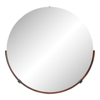 Art Deco Round Mirror With Walnut & Black Lacquer Half Border Detailing For Sale