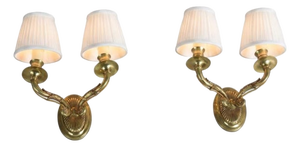 Vintage French Empire Hollywood Regency Style Brass Double Arm Wall Sconces, 1940s, Set of 2