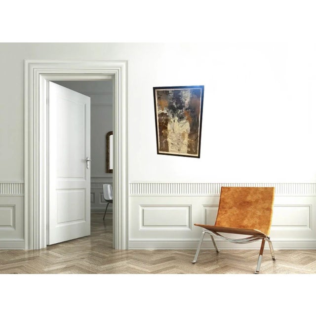 Handsome abstract painting in acrylic on paper 31” high, unsigned. Obviously this painting is abstract, however it also...