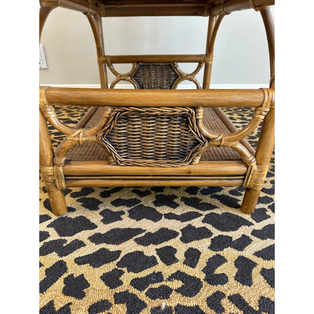 Vintage Rattan, Wicker & Cane Etagere Shelf With Leather Bindings For Sale - Image 12 of 17